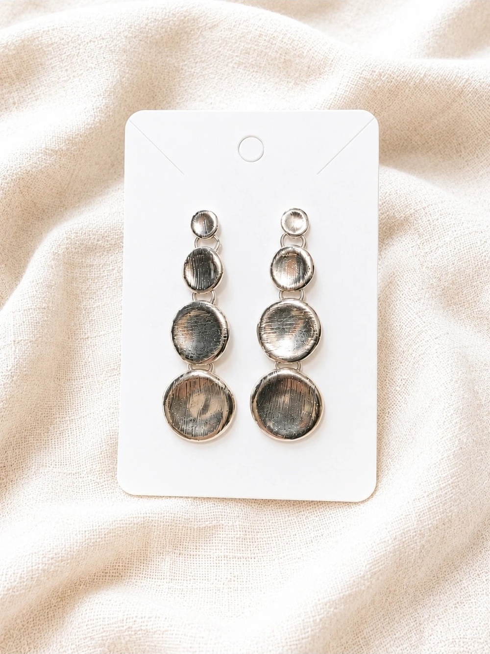 Textured Silver Triple Disc Drop Earrings - Women Jewelry